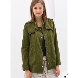 Zara Basic Jacket Womens Small Utility Military Coat‎ Pockets Hideaway Hood